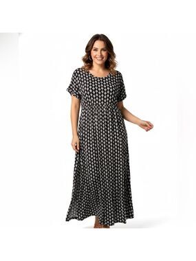 SUZANNE BETRO Poly Spandex Empire Waist Maxi Dress Dolman Sleeves US Sz XL